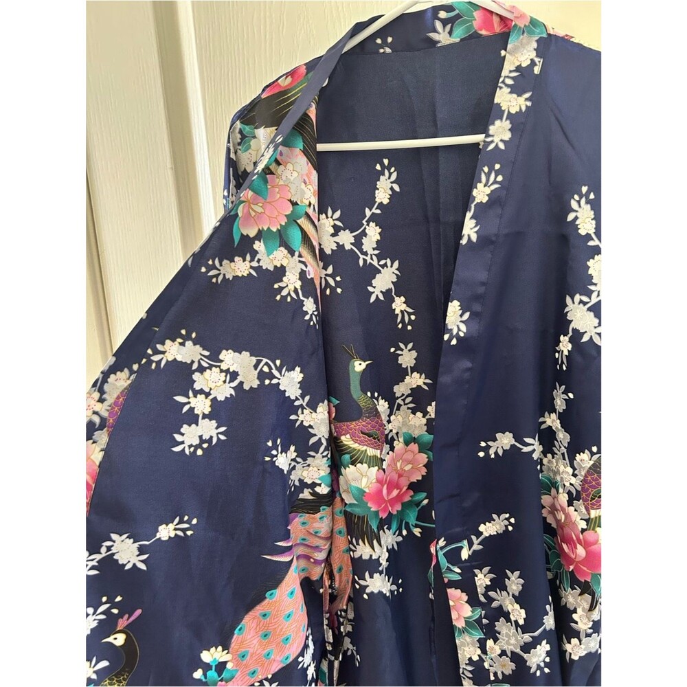 Vibrant Peacock Floral Kimono Robe Coverup Boho Floral - Picture 7 of 7